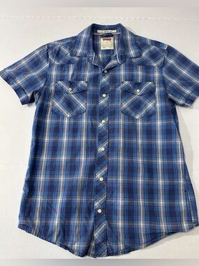 Levi's Blue and White Plaid Short-Sleeve Button-Down Shirt